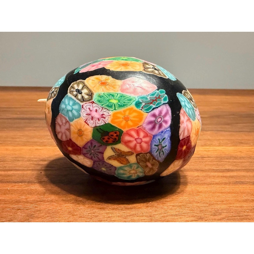 Vintage Shanghai Pacific Egg Candle | Millefiori Floral Sculptural Home Decor